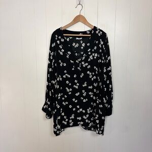 Penningtons Black Floral Tunic Top Blouse size 5X Office Work Wear Summer